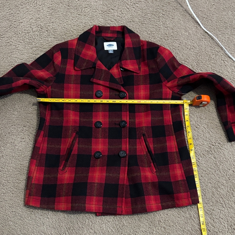 Old Navy Red and Black Plaid Pea Coat
